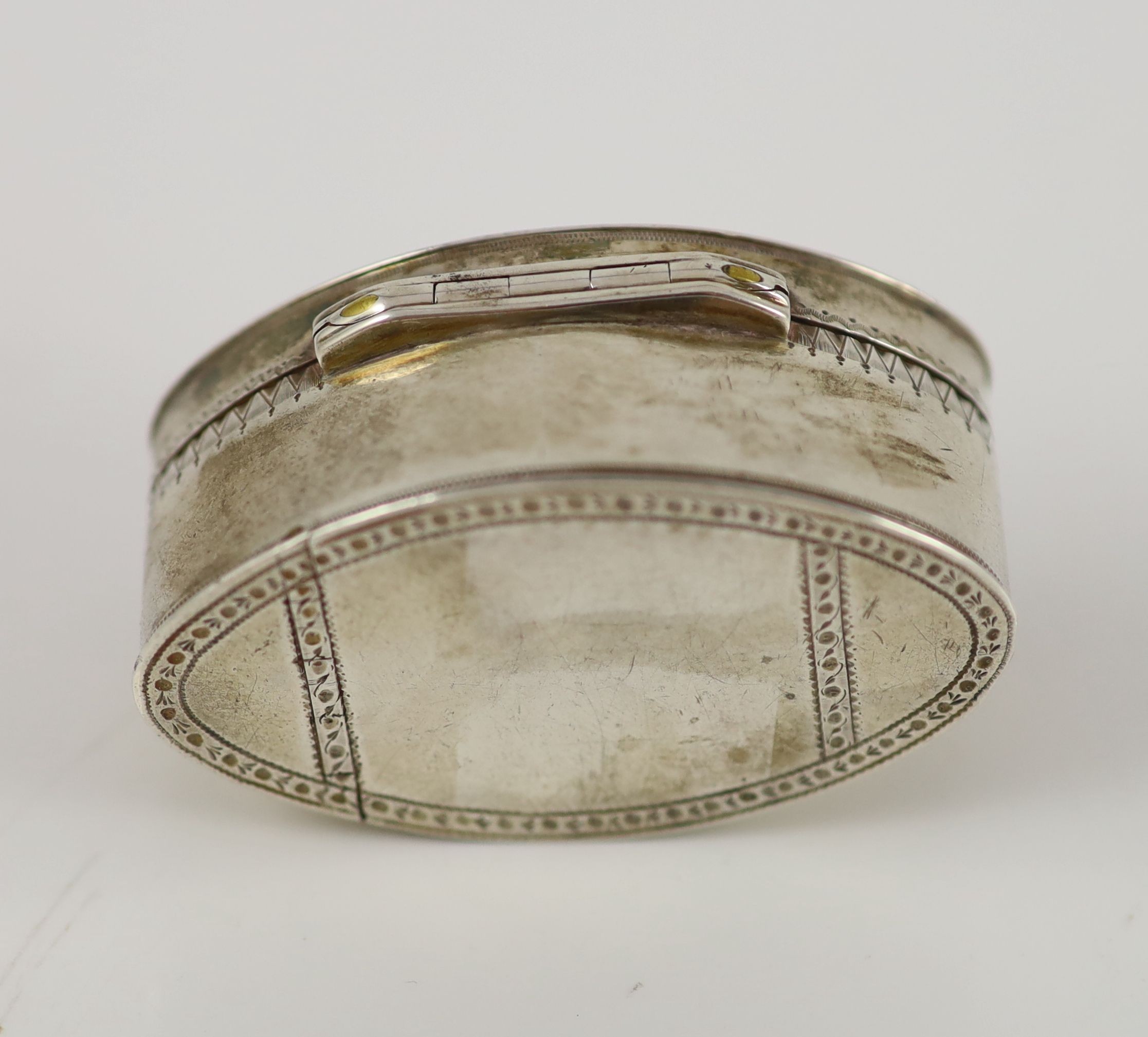 A George III silver navette shaped nutmeg grater, Phipps & Robinson